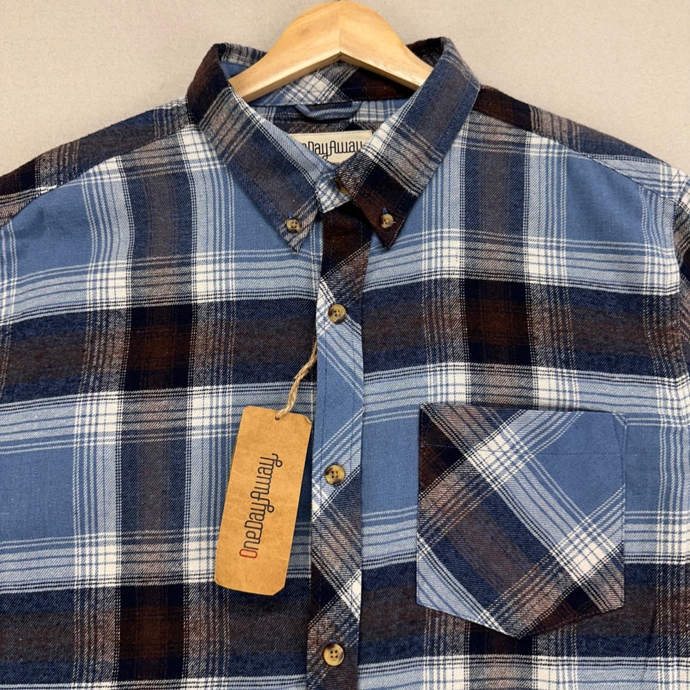 OneDayAway‎ Shirt Mens Large Blue Plaid Long Sleeve Soft Cozy Flannel Button Up
